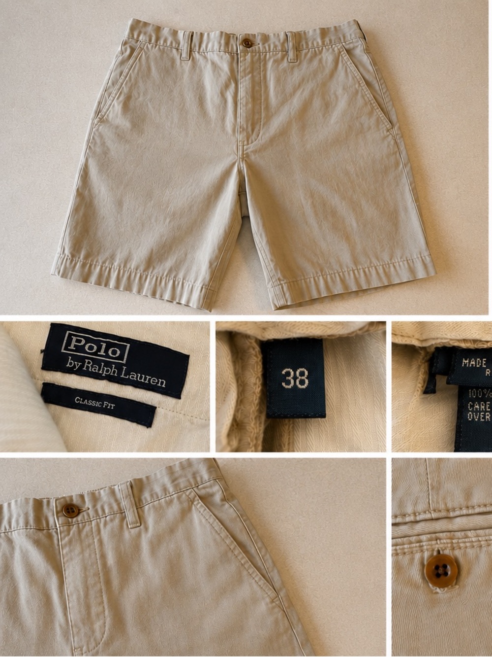 Polo by Ralph Lauren Men’s Size 38 Classic Fit 100% Cotton Khaki Shorts - Beige